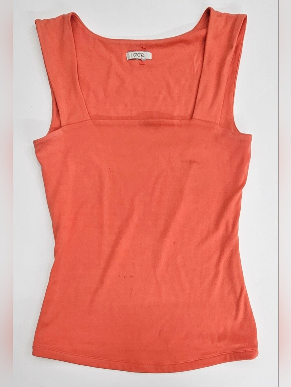 Caché Vintage Womens Medium Tangerine Square Neck Tank Top Ribbed Knit Y2K Flaws